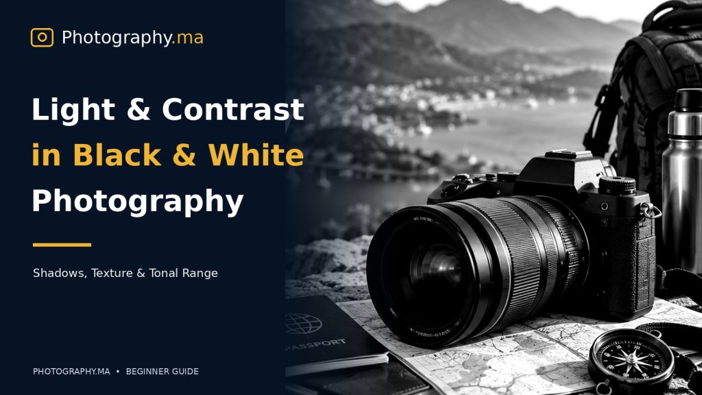 Monochrome camera and mountain scene illustrating tonal contrast and light