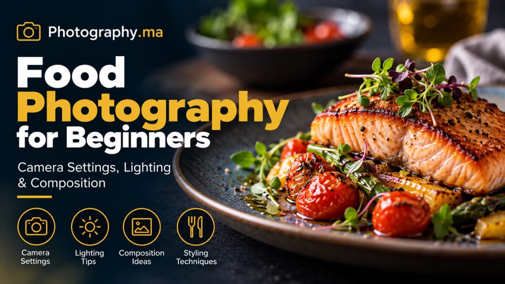Plated salmon dish illustrating food photography camera settings and depth of field