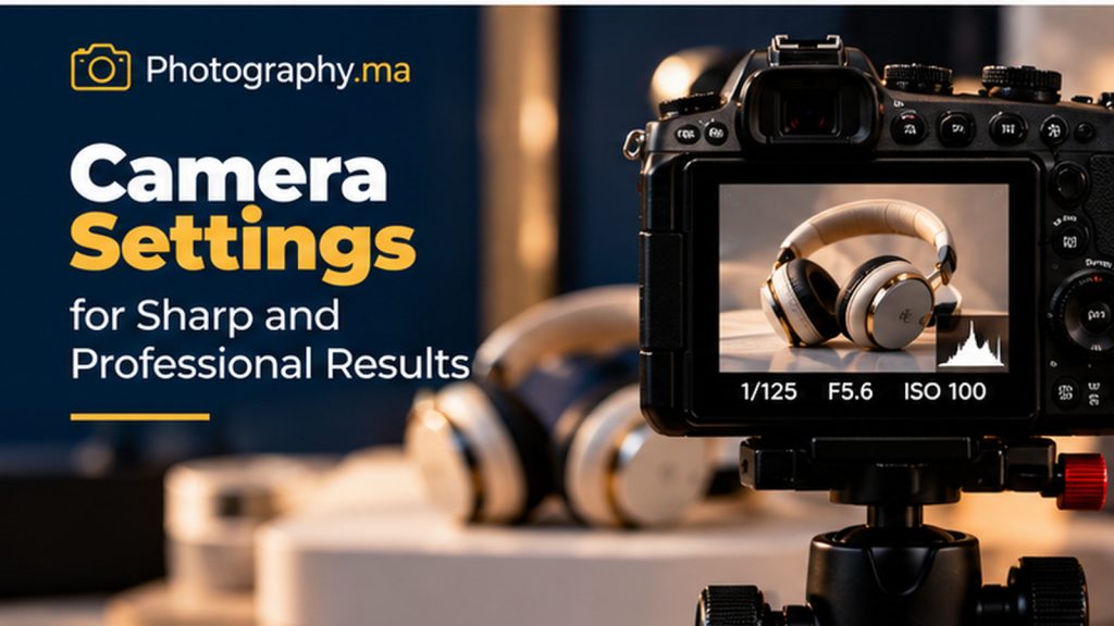 Product photography composition with premium headphones on a styled tabletop