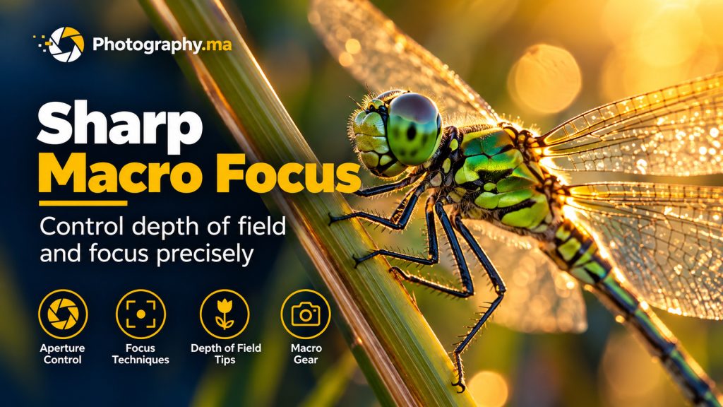 Sharp macro focus on dragonfly with shallow depth of field.