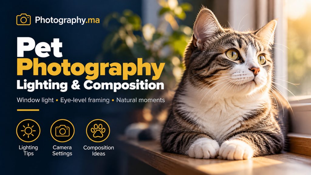 Cat beside a window illustrating soft natural light and pet photography composition