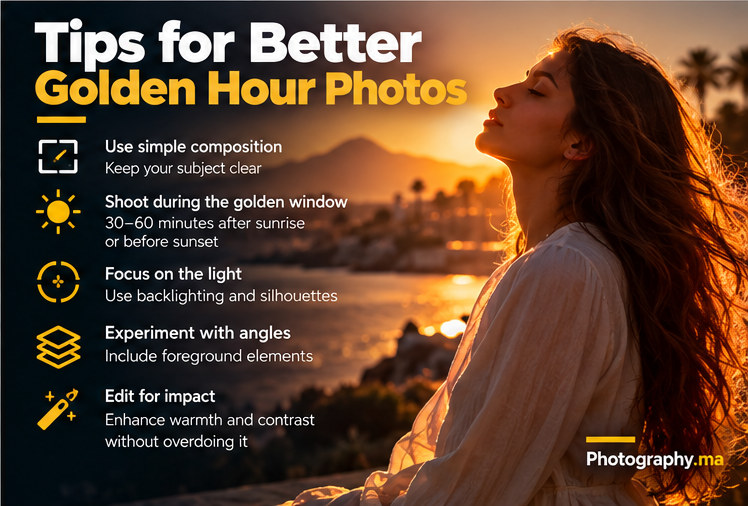 Golden hour portrait photography tips with a backlit subject at sunset
