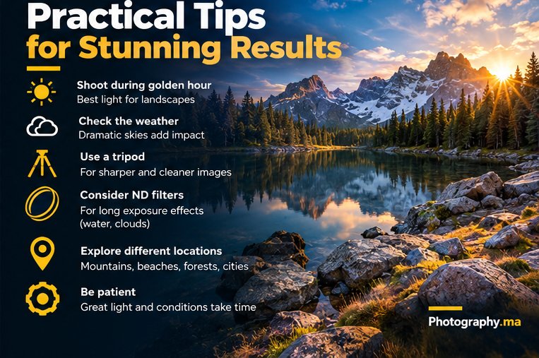 Landscape photography field tips for sunrise light weather and tripod use.