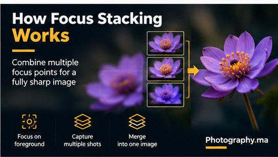 Focus Stacking in Practice Focus stacking example combining multiple focus points into one sharp flower photograph