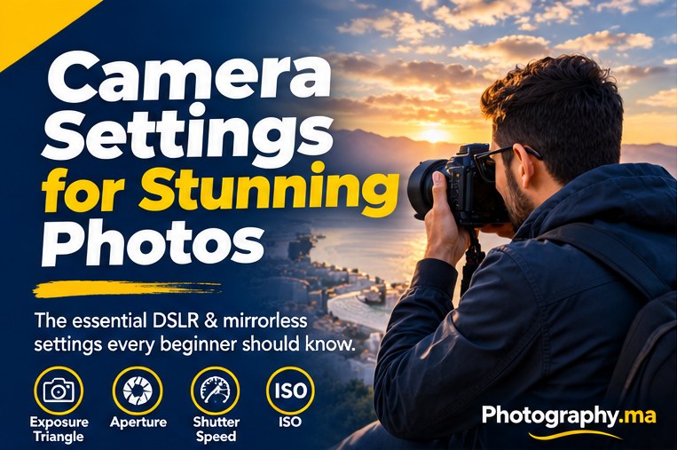 Manual mode photography for beginners with photographer at sunset