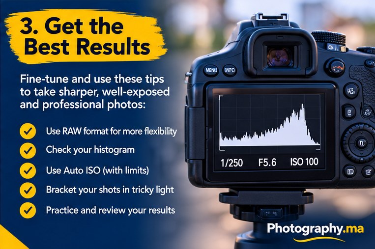 Camera histogram and exposure review in manual photography