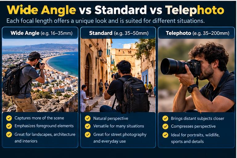 wide angle standard and telephoto lens comparison